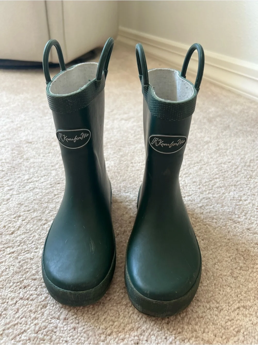 KomForme Green Kids' Rubber Matte Rain Boot with Pull Handles